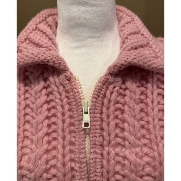 Aeropostale Hand Knit Cardigan Sweater Vtg Pink/Crm 100% Wool Y2K Size L - Picture 3 of 11
